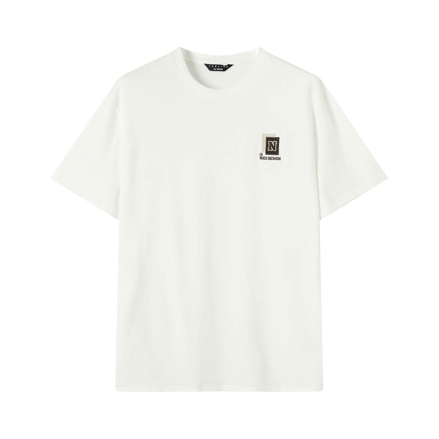 Tonlion T Shirts Men's White Crew Neck Moderate Straight Fit