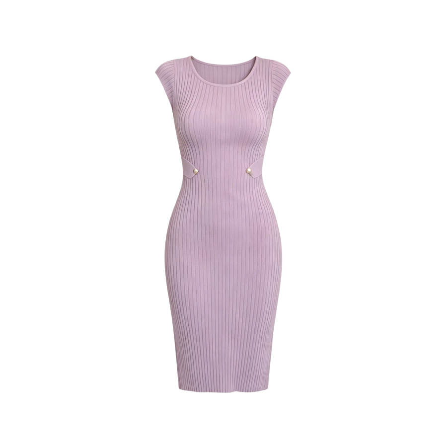 TUSHIFEI Short Sleeved Dresses Women's Purple Crew Neck Moderate Midi Skirt Bodycon Skirt