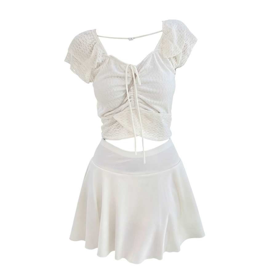 Sugarfunk Two Piece Swimsuits Women's V Neck Thin Short Skirt Two Piece Swimsuit