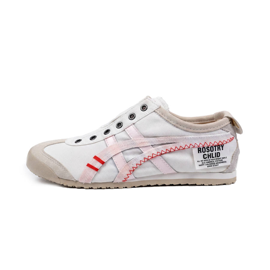 Onitsuka Tiger MEXICO 66 SLIP On Casual Shoes Unisex Low Top White & Pink & Beige Contrast