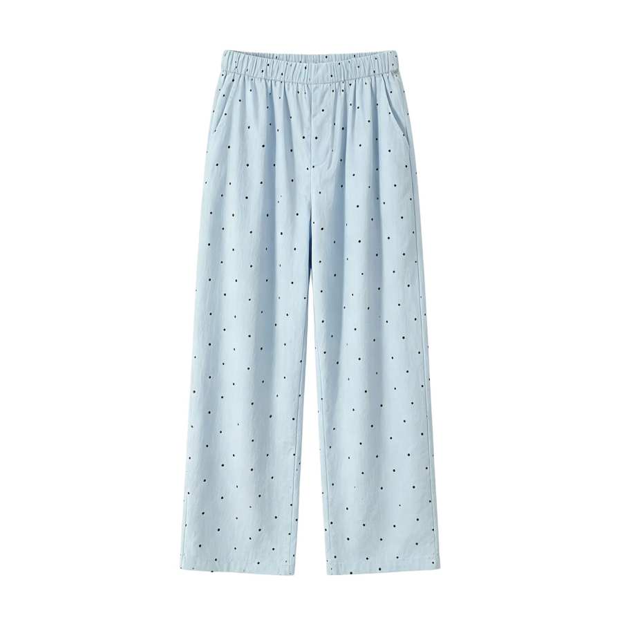 Sugarfunk Casual Pants Women's Light Blue Polka Dot Thin Wide Leg Pants