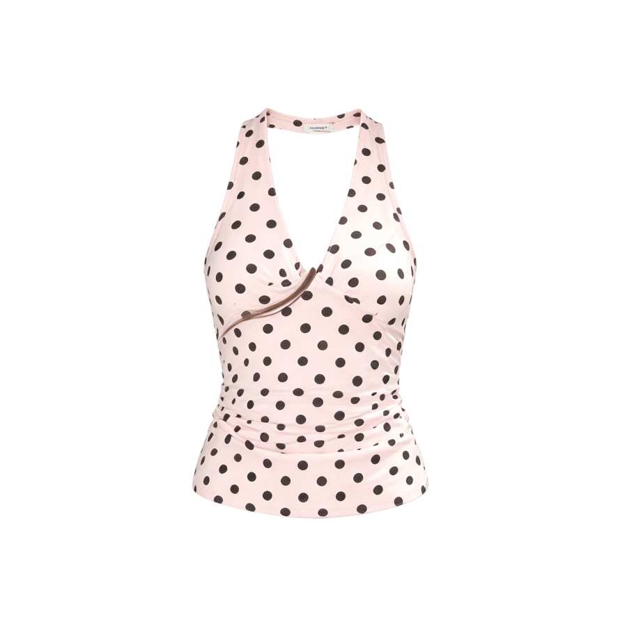 Sugarfunk Camisoles Women's Light Pink Black Dot Thin Nipped In Waist