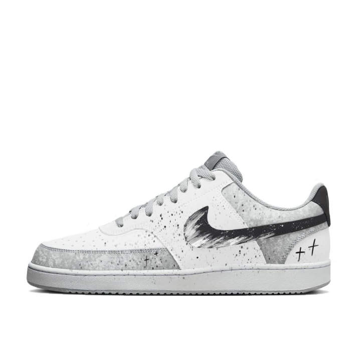 Nike Nike Court Vision Skateboard Shoes Men's Low Top White Gray Black Ink Splatter Color Block