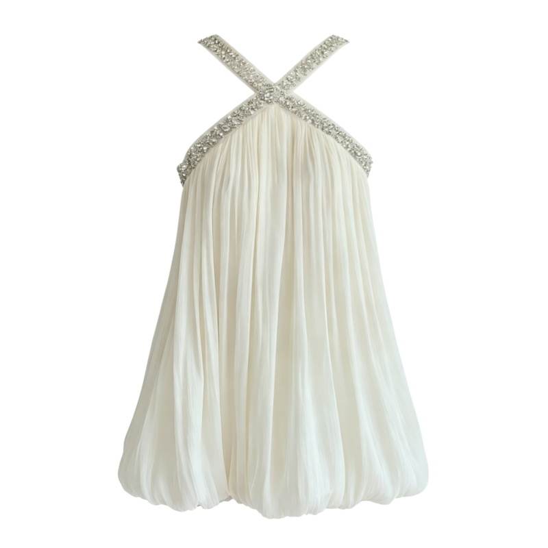 CPAURA Sleeveless Dresses Women's White Halter Moderate Short Skirt Other