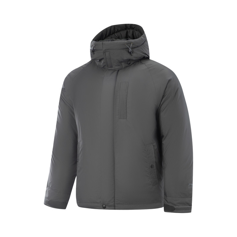 Li-Ning Li Ning Sports Trendy Collection Down Jackets Men's Coal Smoke Gray Hooded Non Detachable Moderate Straight Fit
