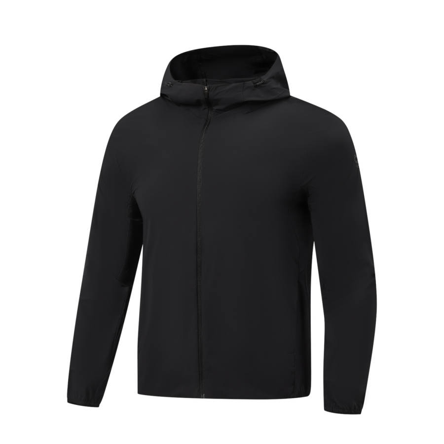 Li-Ning Li Ning Gold Logo | Trench Coats Men's Black Hooded Non Detachable Moderate Straight Fit