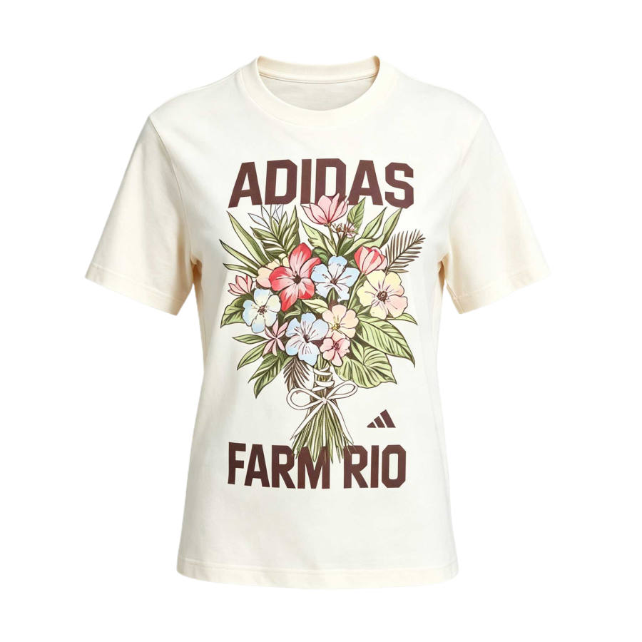 Adidas Adidas X Farm Rio T Shirts Women's Ecru/Dark Brown/Multicolor Crew Neck Moderate