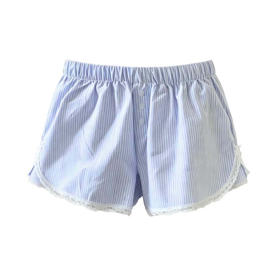 Sugarfunk Casual Shorts Women's Light Blue Stripes Thin Wide Leg Pants