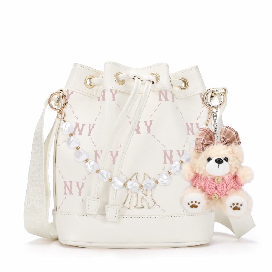 MLB Artificial Leather Water Bucket Crossbody Bag, Shoulder Bag Regular Women's White