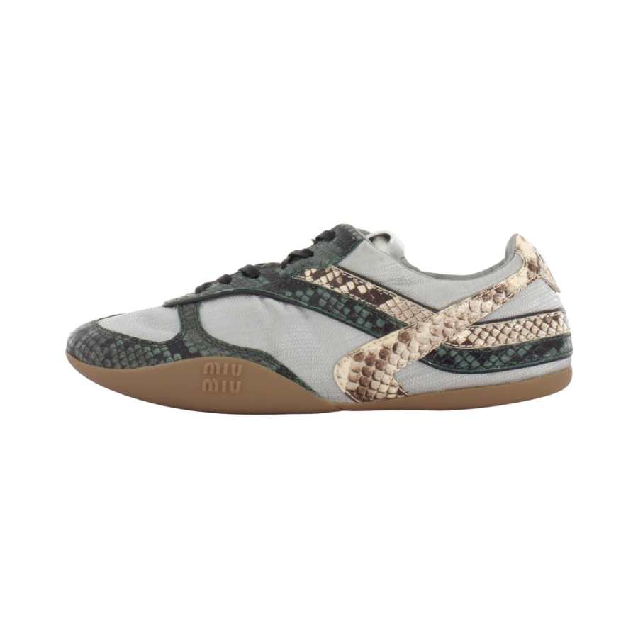 MIU MIU Gymnasium Low top Casual Shoes 0.8cm Women's Cloud Gray & Spruce Green