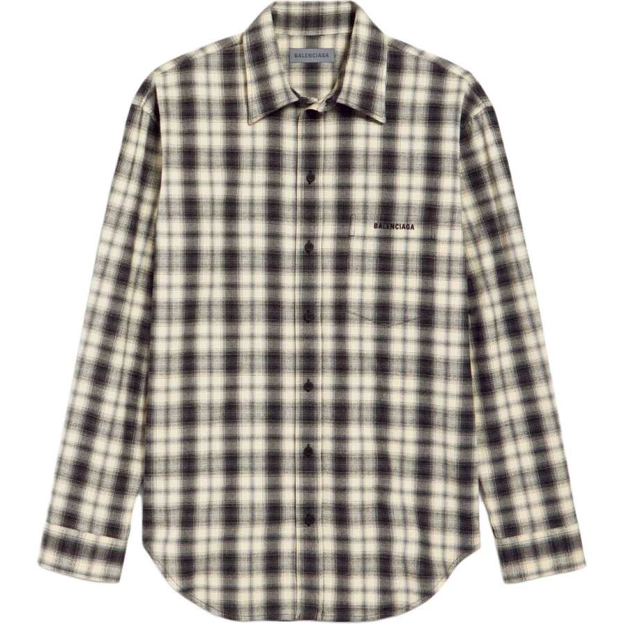 Balenciaga Shirts Men's White/Black Lapel Moderate Straight Fit