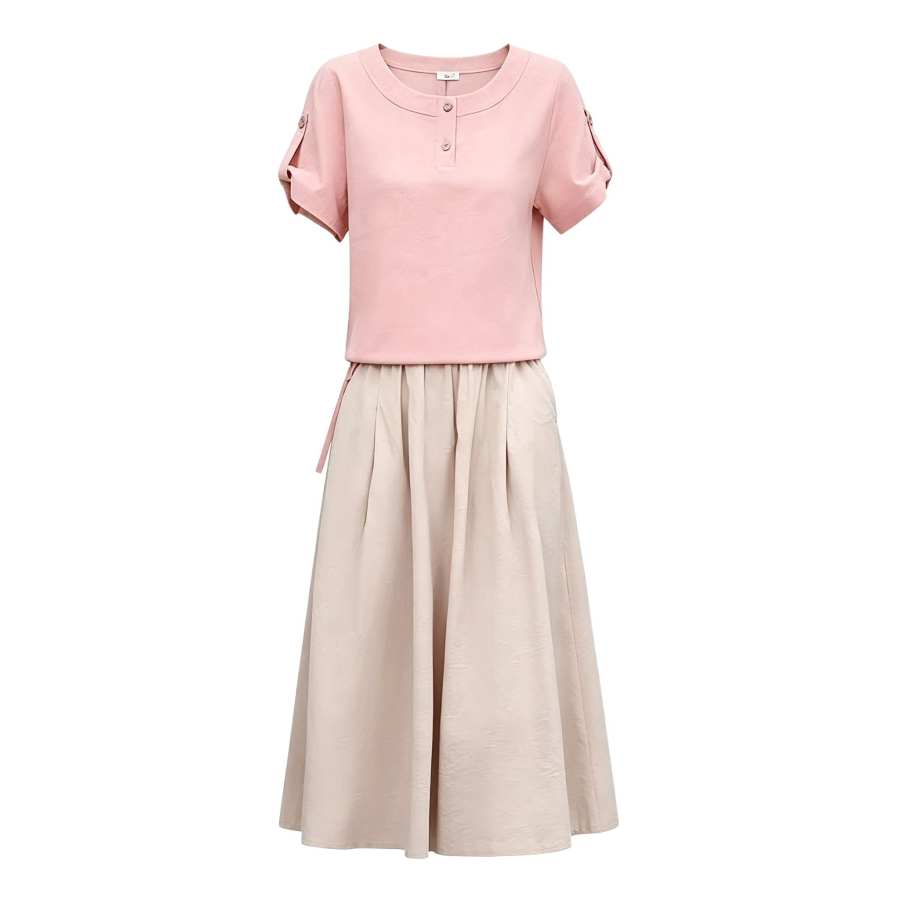 Sugarfunk Two Piece Skirt Sets Women's Crew Neck Thin Midi Skirt