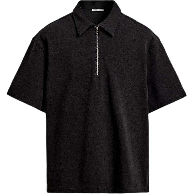 ZARA Polo Shirts Men's Black Lapel Moderate Straight Fit