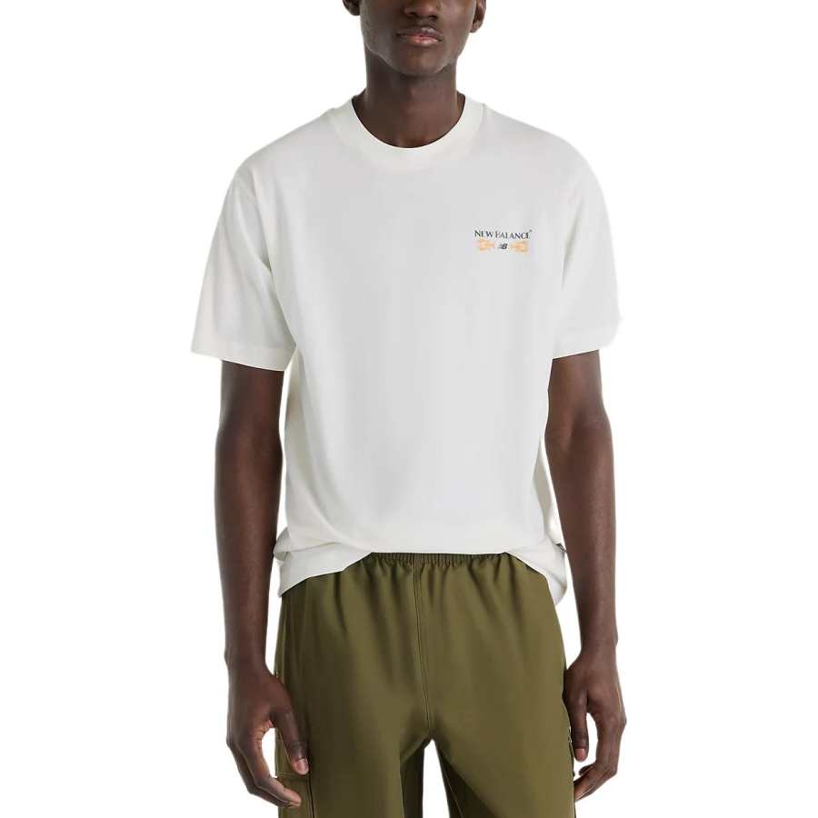 New Balance New Balance T Shirts Men's Sea Salt White Crew Neck Moderate
