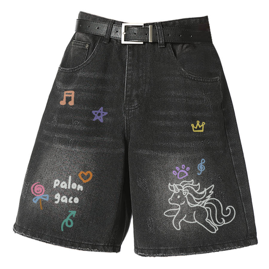 PAL ONGACO Denim Shorts Unisex Moderate Straight Fit Pants