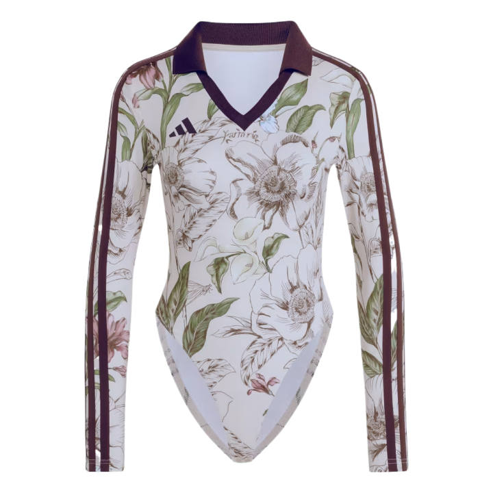 Adidas Adidas X Farm Rio Bodysuits Women's Ecru/Dark Brown/Multicolor V Neck Moderate