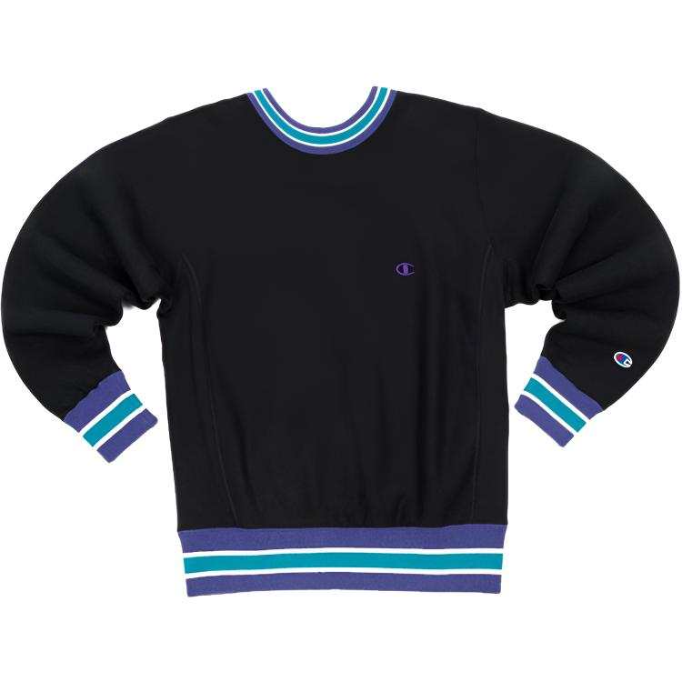 Champion Embroidery Small Logo Color Block Stripes Fleece Lined, Japan Version, Winter Sweatshirt Men's Black