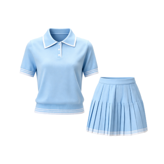 Barbie Short Sleeved Dresses Women's Polo Collar Moderate Short Skirt Pleated Skirt