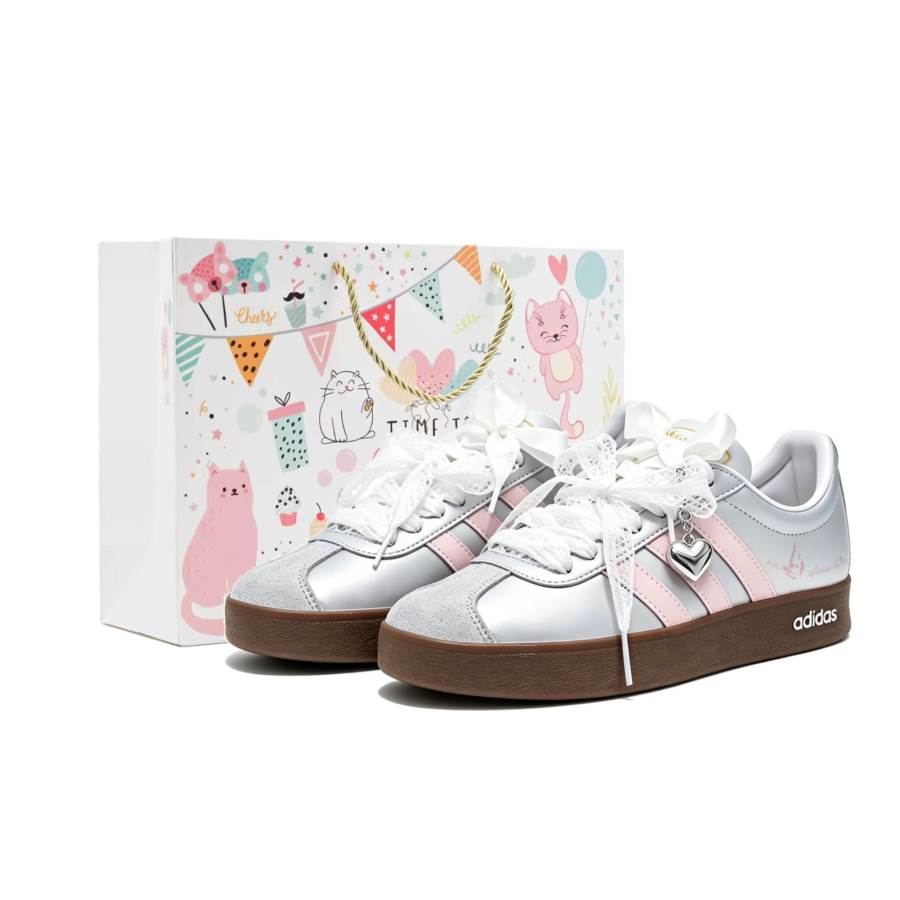 Adidas Adidas Vl Court Classic Skateboard Shoes Unisex Low Top White, Pink