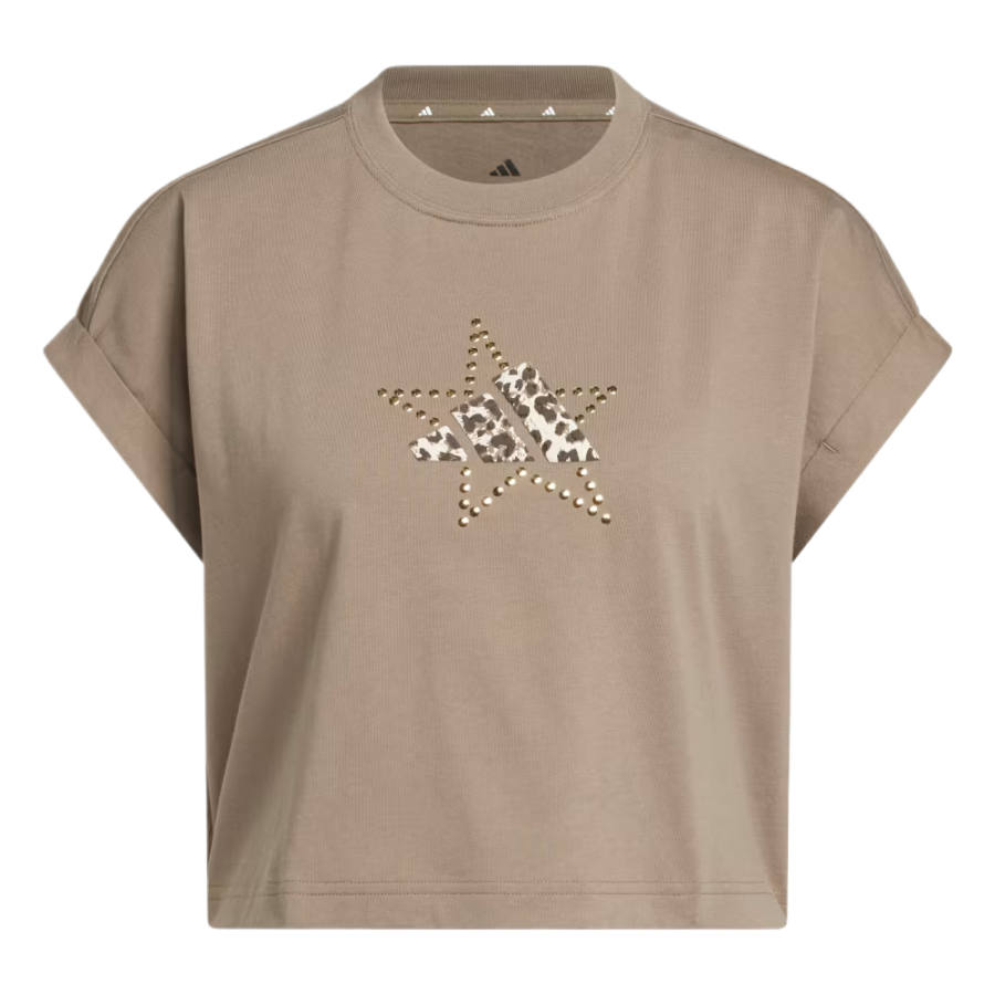 Adidas Adidas Sportswear T Shirts Women's Khaki Six Crew Neck Moderate