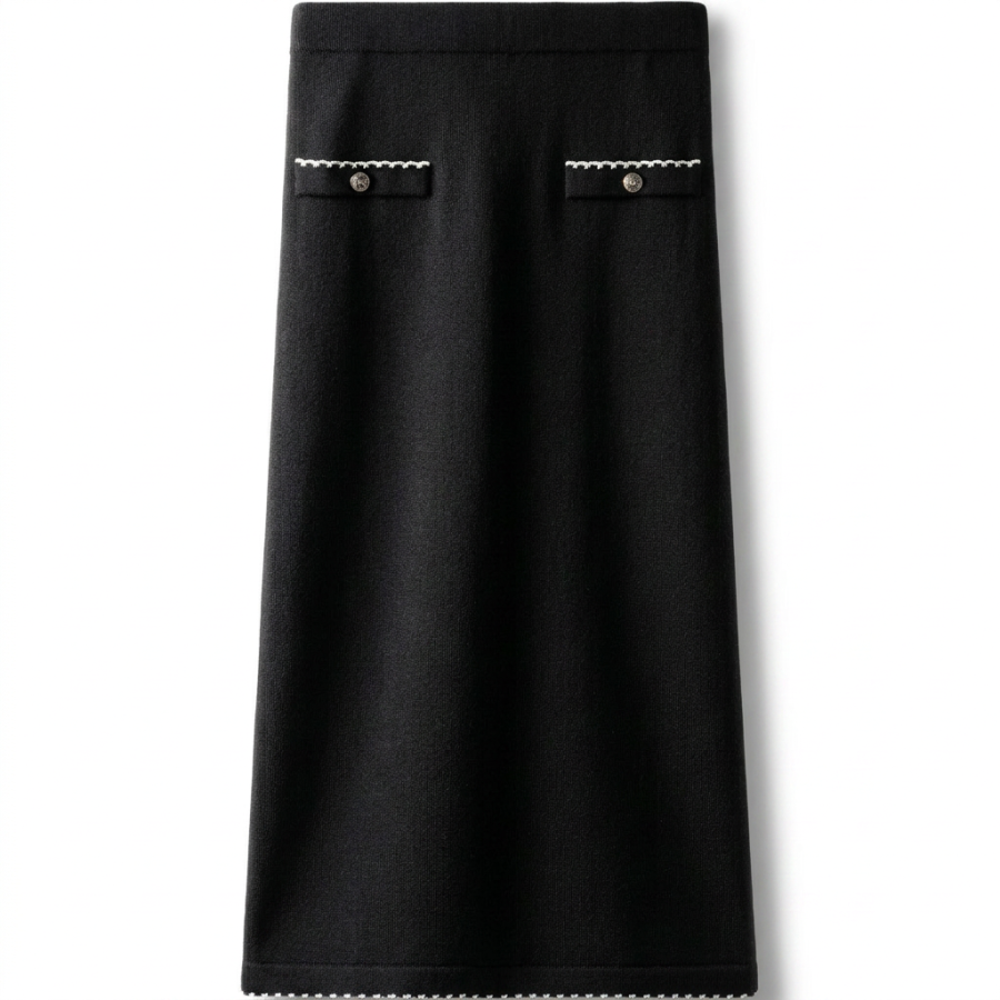 TORY BURCH Knit Long Skirts Women's Black & Ivory White Moderate Midi Skirt Other