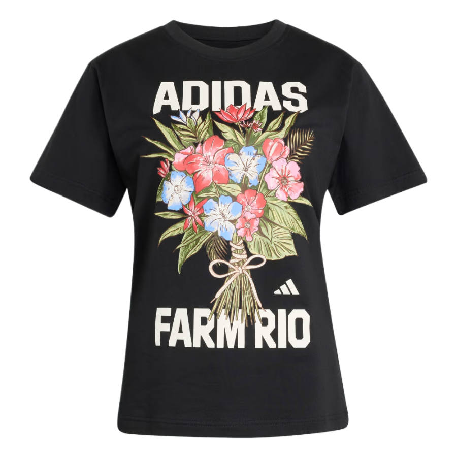 Adidas Adidas X Farm Rio T Shirts Women's Black/Ecru/Multicolor Crew Neck Moderate