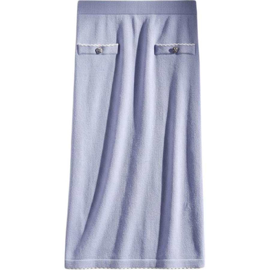 TORY BURCH Knit Long Skirts Women's Light Blue & Ivory White Moderate Midi Skirt Other