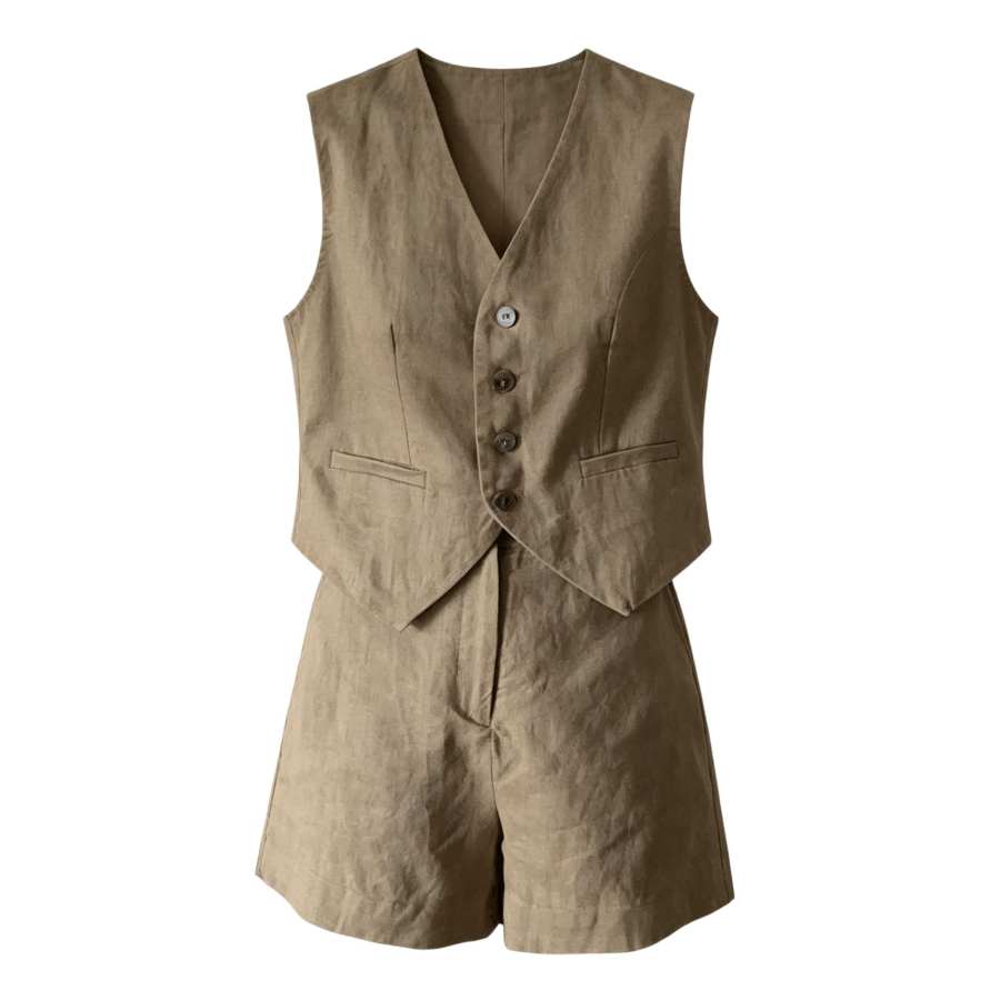 Sugarfunk Casual Suits Women's Khaki Brown V Neck Thin