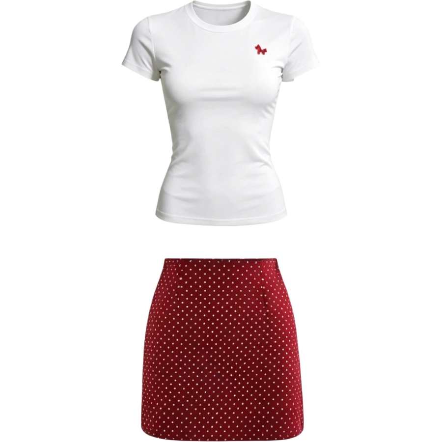 Sugarfunk Two Piece Skirt Sets Women's Crew Neck Thin Short Skirt