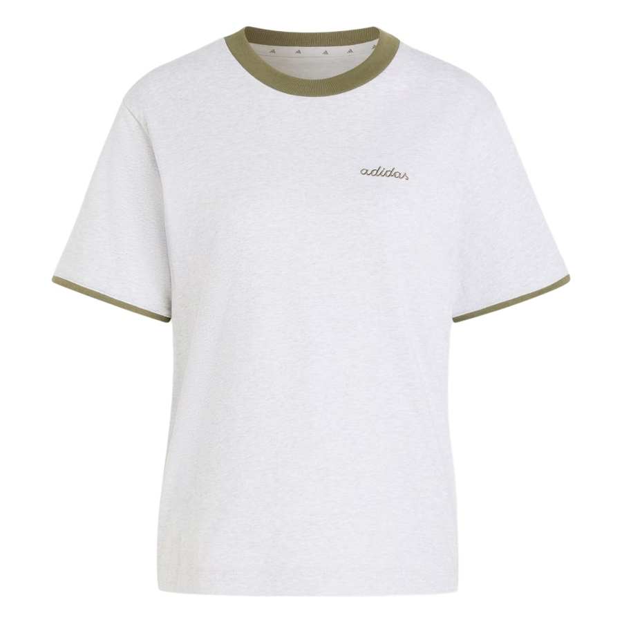 Adidas Adidas ESSENTIALS T Shirts Women's Light Grey/olive Green Crew Neck Moderate