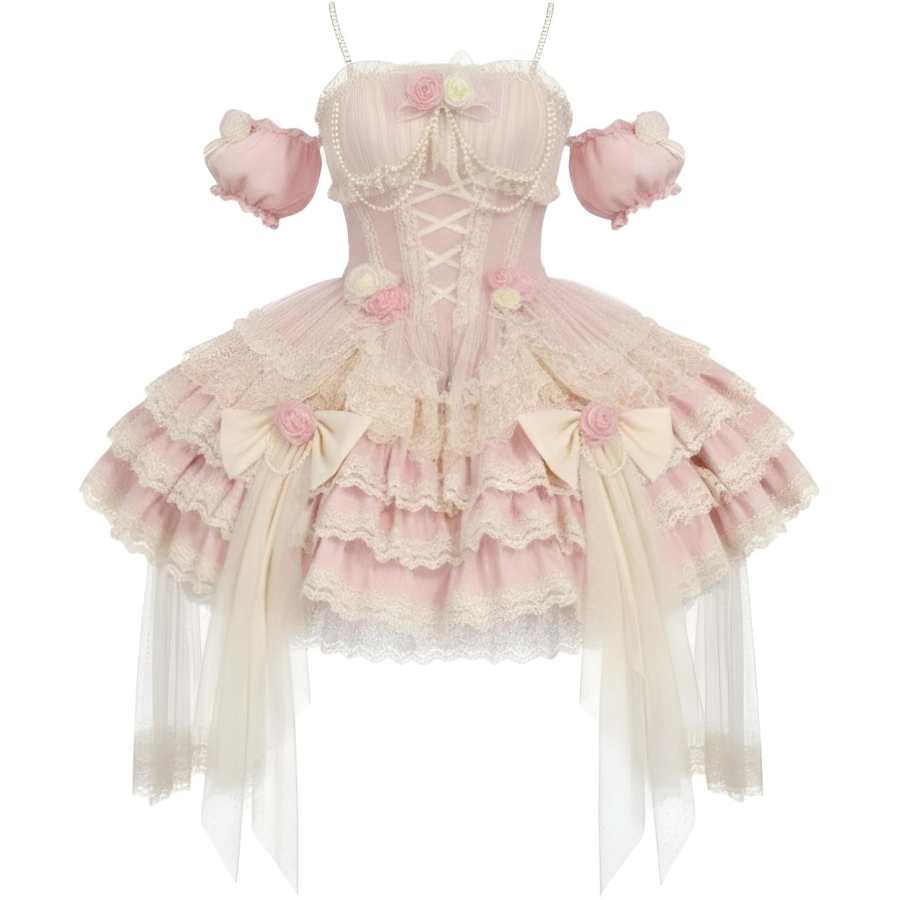 CHARM GLOW Lolita Dresses Women's Pink Camisole Thin Short Skirt Puffy Skirt