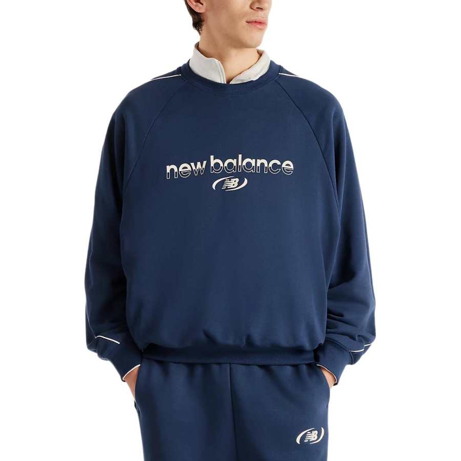 New Balance New Balance French Terry Sweatshirts Men's Marine Blue Crew Neck Moderate