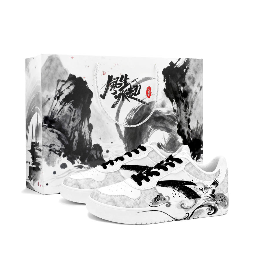 ANTA Easy Skateboard Shoes Men's Low Top Black White Gray Ink Wash Colorway