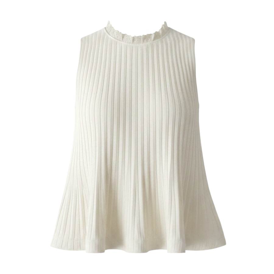 FINDSME GAGA T Shirts Women's Elegant White Lettuce Edge Collar Thin A Line