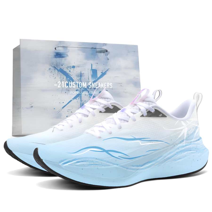 Li-Ning Li Ning Red Hare 9 PRO Running Shoes Men's Low Top White Blue Water Ripple Ink Splatter