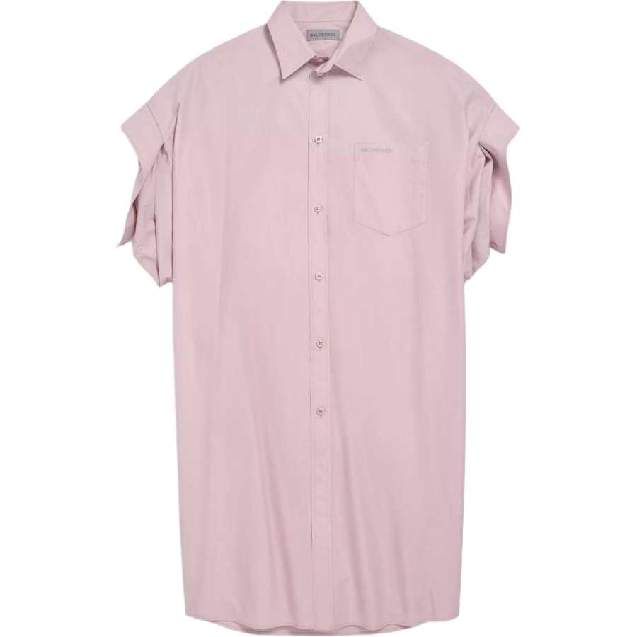 Balenciaga Short Sleeved Dresses Women's Gray Pink Lapel Moderate Midi Skirt