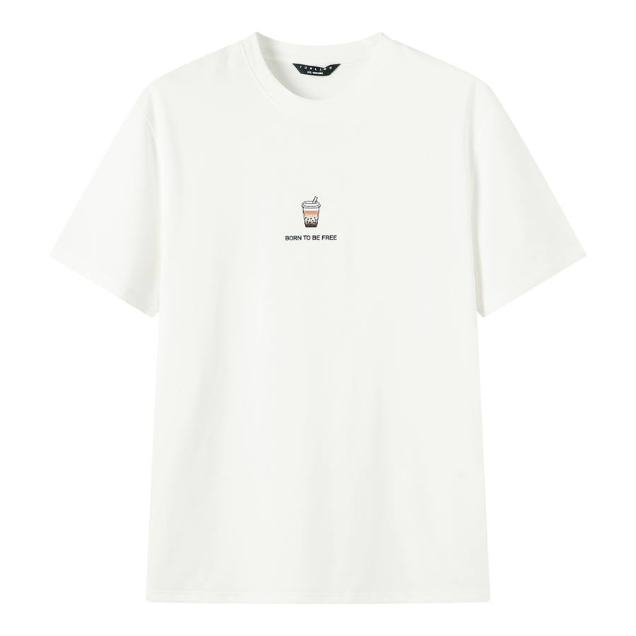 Tonlion T Shirts Men's White Crew Neck Moderate Straight Fit