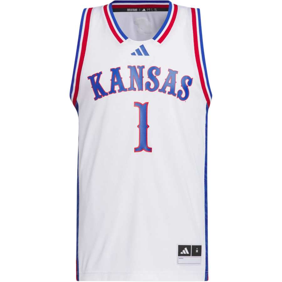 Adidas Adidas Kansas Basketball Jerseys Men's White/Energy Red/Royal Blue V Neck Moderate