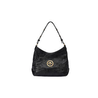GROTTO Hobo Vegetable Tanned Pleated Sheepskin Hobo Bag Shoulder Bag Small Size Large Size Unisex Black