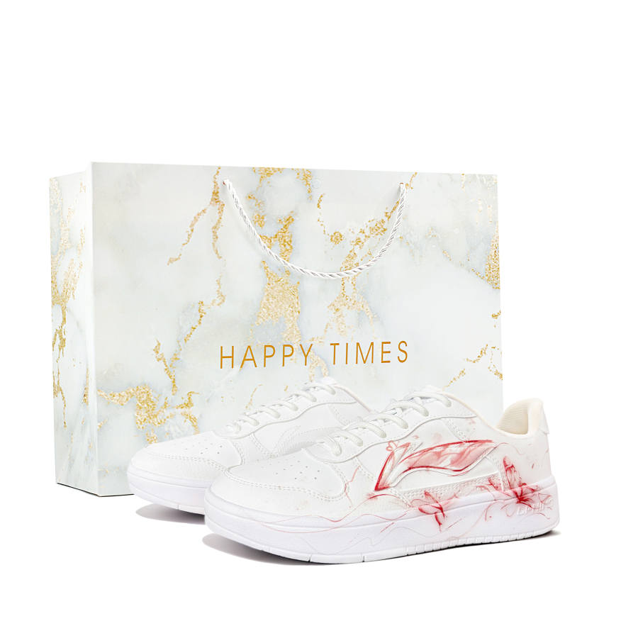 Li-Ning Li Ning Floating Boat Skateboard Shoes Women's Low Top White Red Color Block Chinese Style Blended