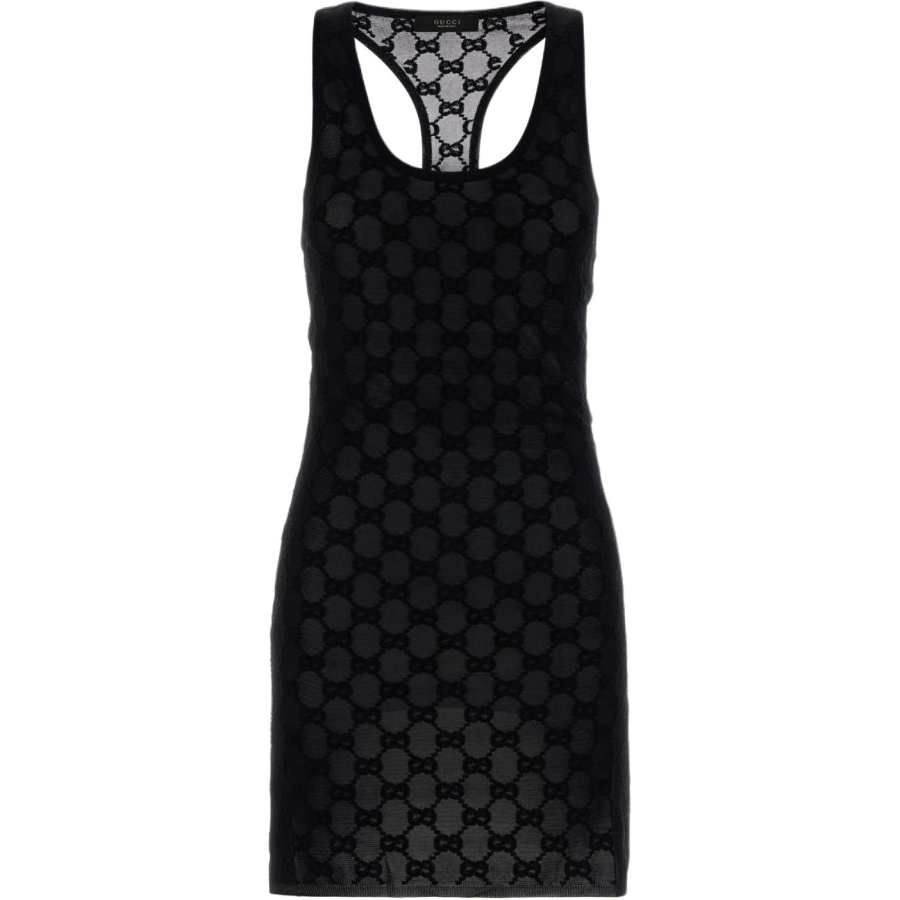 GUCCI Sleeveless Dresses Women's Black Crew Neck Moderate Short Skirt Other