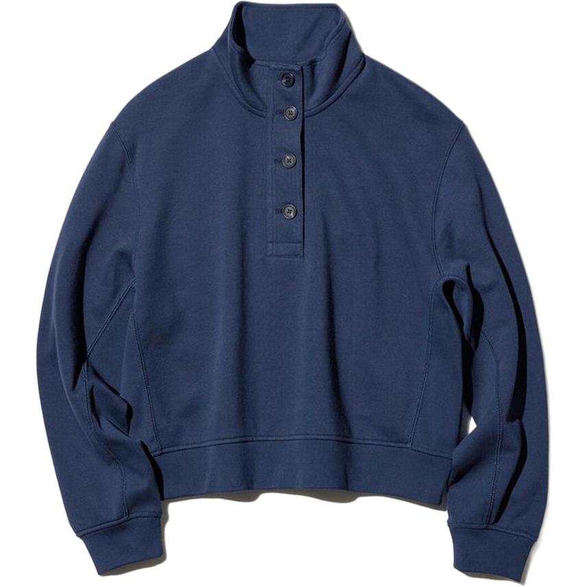 UNIQLO Sweatshirts Women's 69 Navy Blue Stand Collar Moderate Straight Fit