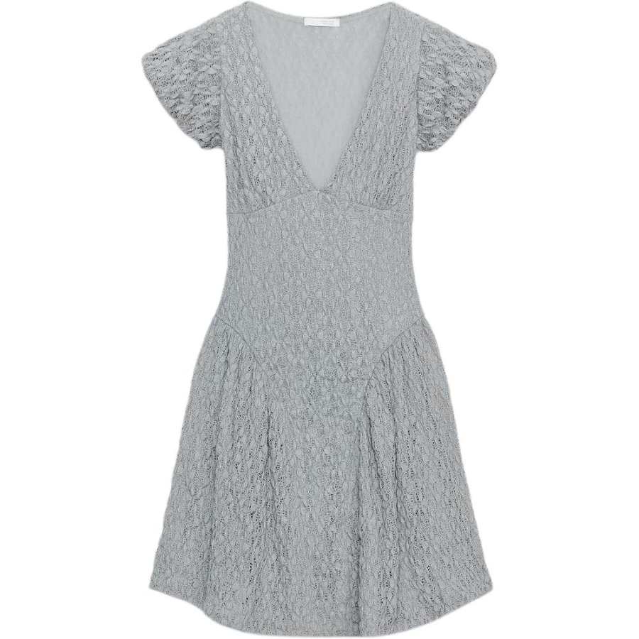 ZARA Short Sleeved Dresses Women's Blue/Gray V Neck Moderate Short Skirt Puffy Skirt