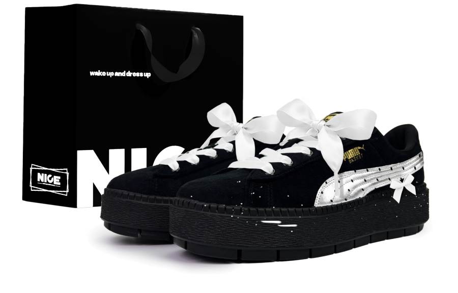 PUMA Platform Trace Skateboard Shoes Women's Low Top Black Silver White