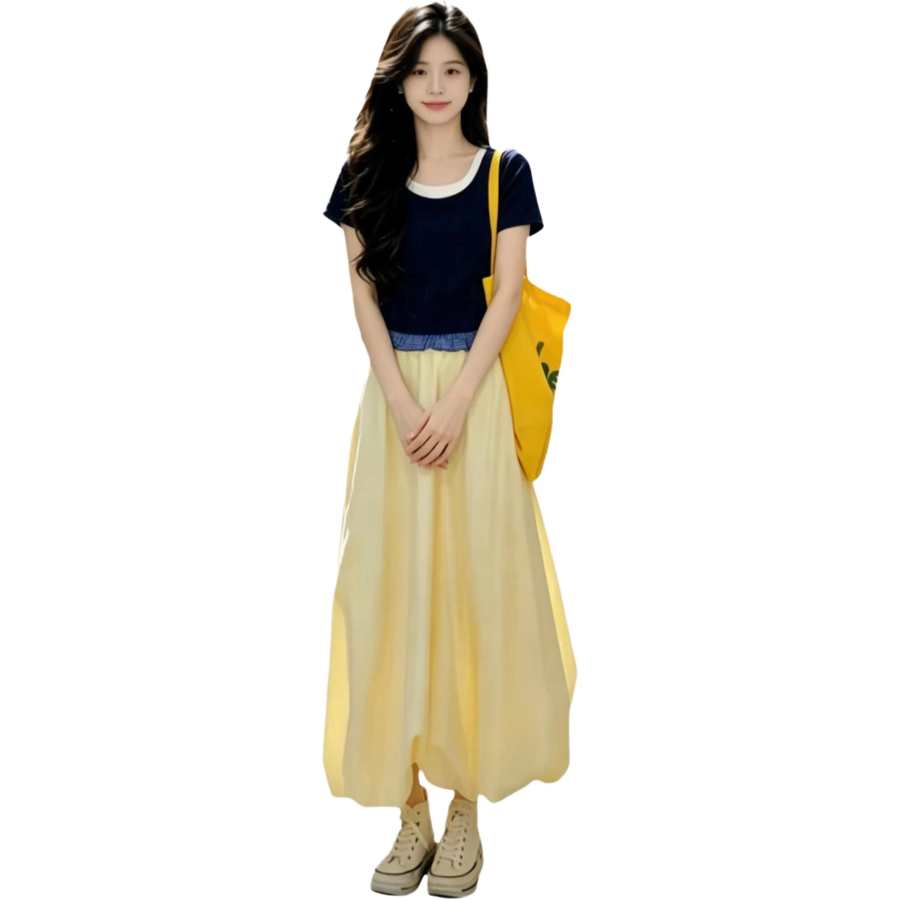 JBBCN Two Piece Skirt Sets Women's Crew Neck Thin Long Skirt