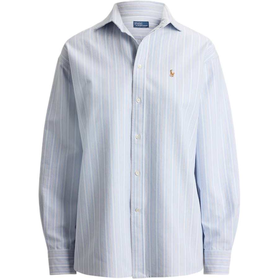 Polo Ralph Lauren Shirts Women's Blue Multicolor Lapel Moderate Straight Fit