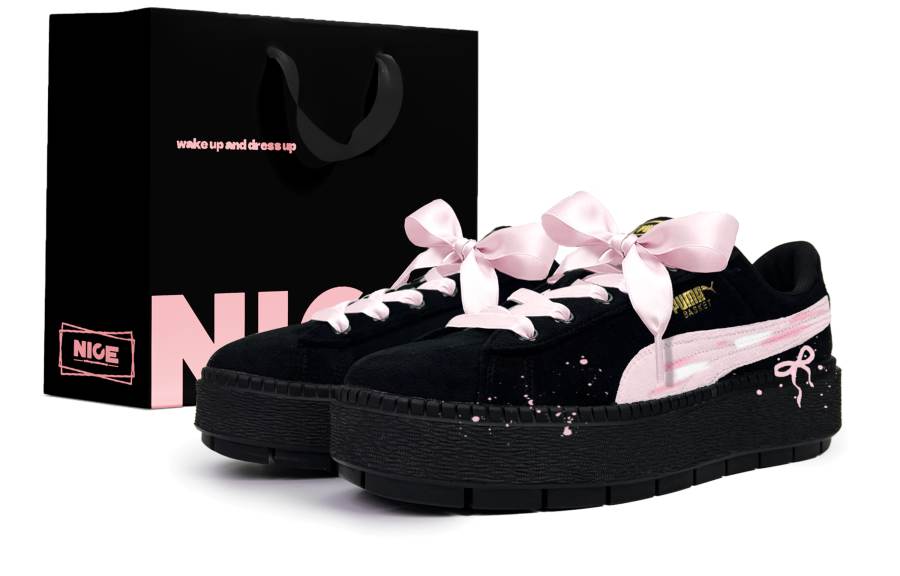 PUMA Platform Trace Skateboard Shoes Women's Low Top Black Pink Color Block