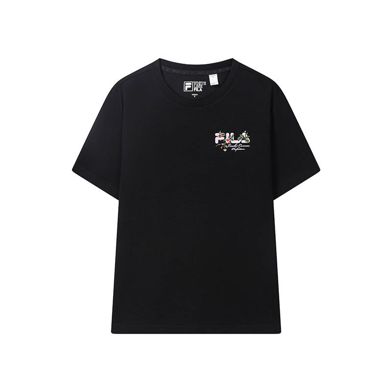 FILA Heritage T Shirts Women's Jet Black Crew Neck Moderate Straight Fit