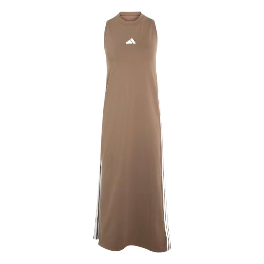 Adidas Adidas ESSENTIALS 3 Stripes Sleeveless Dresses Women's Khaki Six/White Crew Neck Moderate Long Skirt