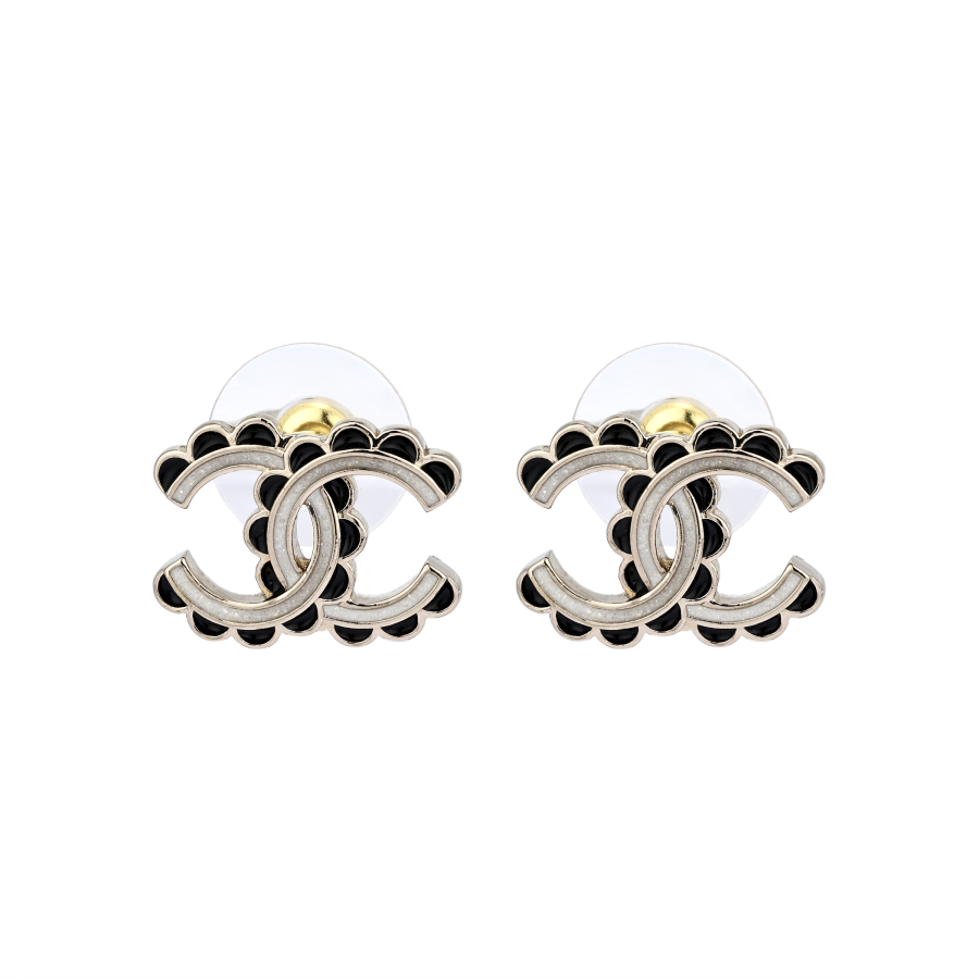 CHANEL CHANEL Stud Earrings Women's Black/White
